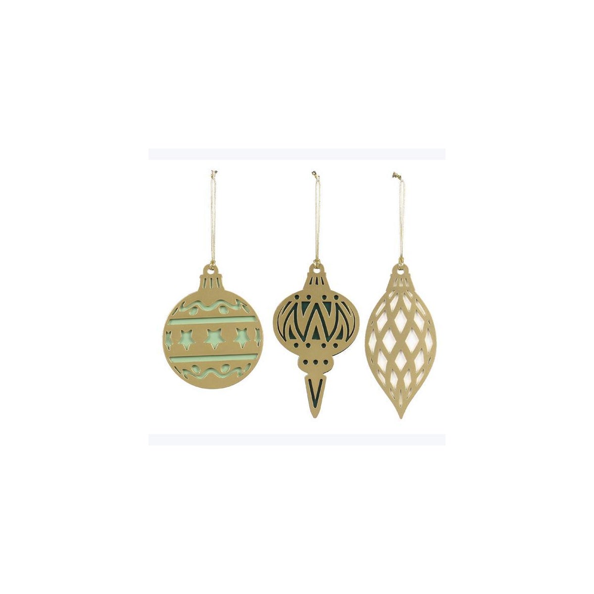 Wood Green and Copper Shaped Ornament 3 Ast