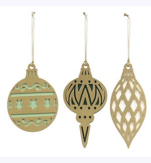 Wood Green and Copper Shaped Ornament 3 Ast