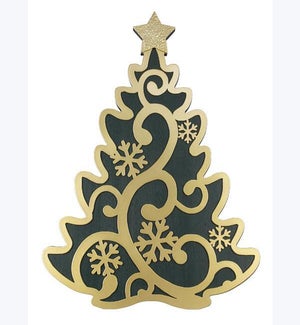 Wood Green and Copper Laser Cut Christmas Tree