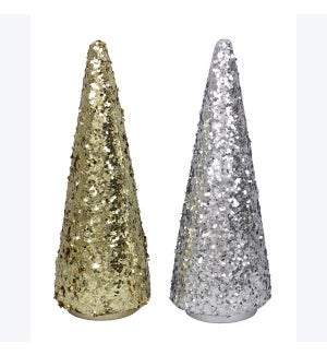 Glitter Cone Tree in Gold and Silver 2 Ast
