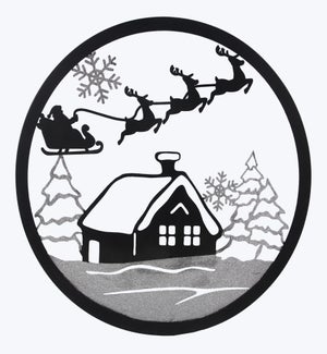 Metal Santa on Sled Laser Cut Christmas Wall Art