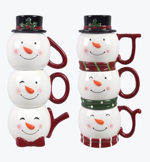 Ceramic Snowman Stackable Mug Set 2 Ast