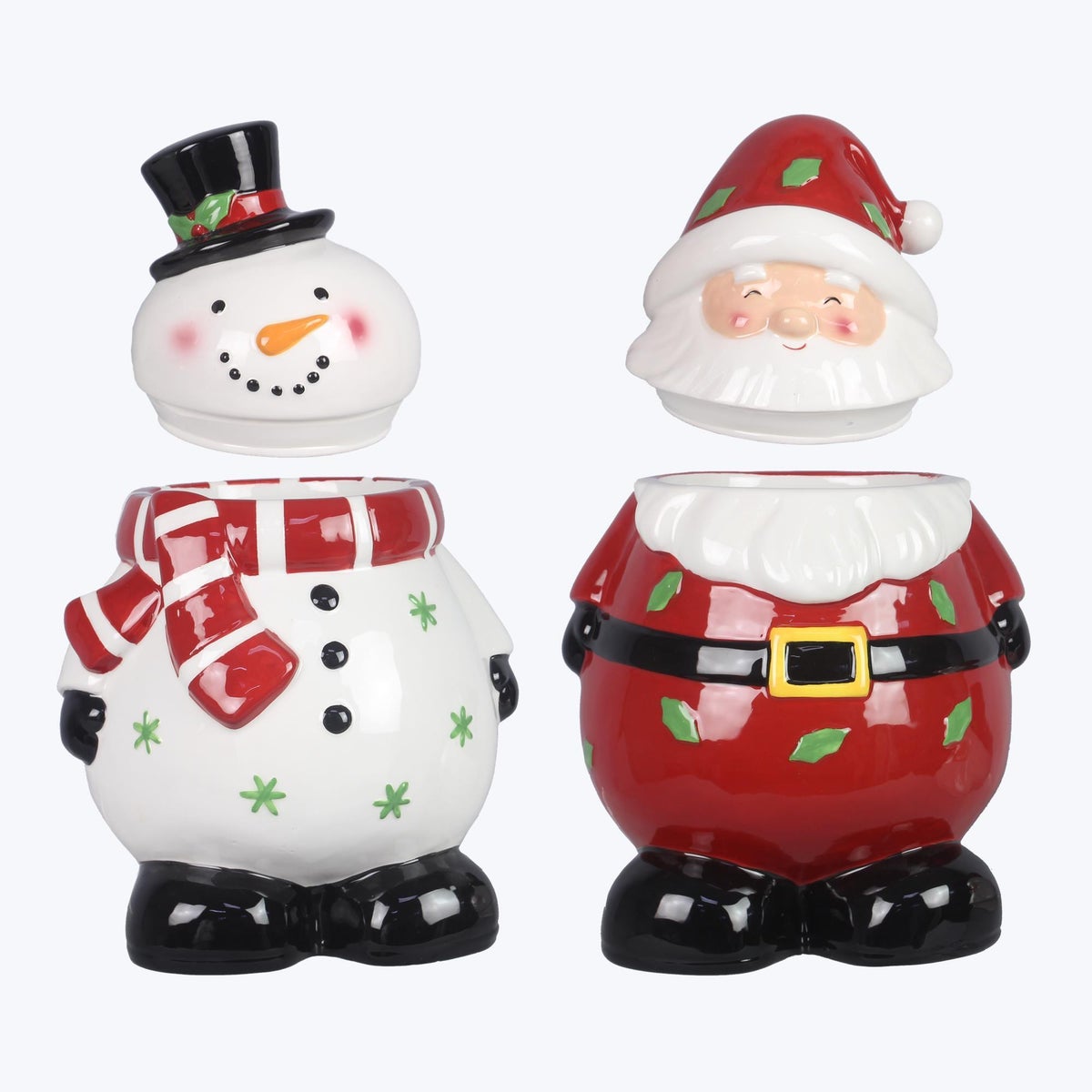 Ceramic Santa and Snowman Canister 2 Ast