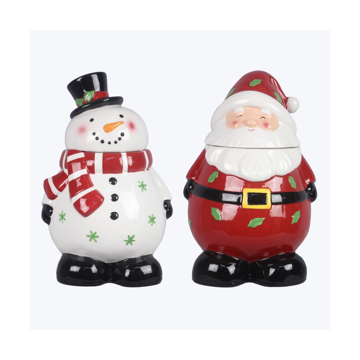 Ceramic Santa and Snowman Canister 2 Ast