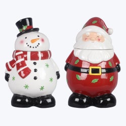 Ceramic Santa and Snowman Canister 2 Ast