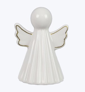 Stoneware White Angel with Gold Wing and LED