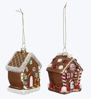 Glass Gingerbread House Ornament 2 Ast