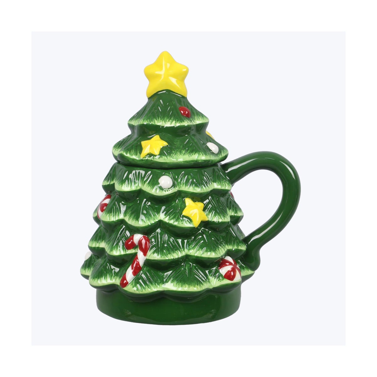 Ceramic Christmas Tree Shaped Mug with Lid 16oz Green