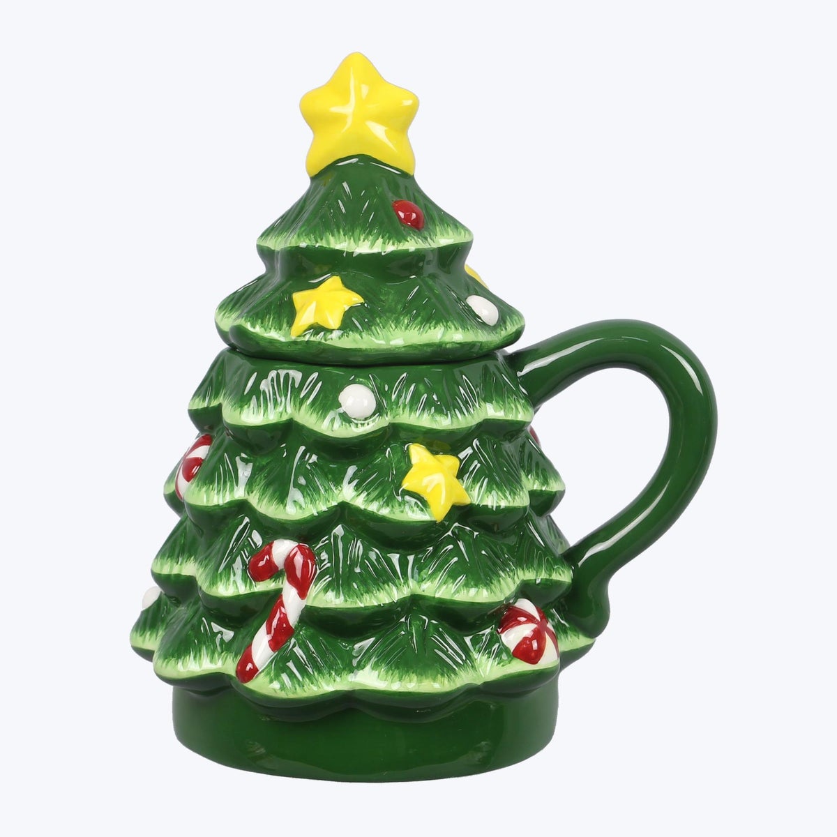 Ceramic Christmas Tree Shaped Mug with Lid 16oz Green