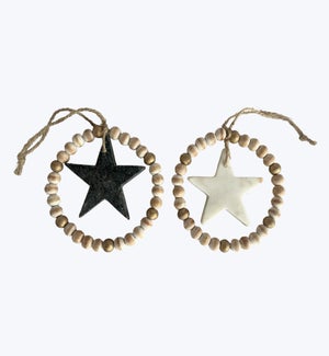 Marble Star with Wood Beads Ornament 2 Ast