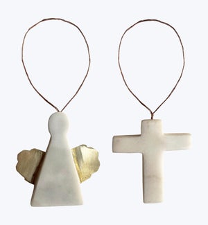 Marble Cross and Angel Ornament 2 Ast