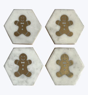 Marble Golden Gingerbread Design Coaster 4/Set