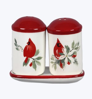 Ceramic Cardinal Salt and Pepper with Tray 3/Set