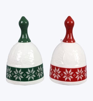 Ceramic Christmas Green and Red Bell 2 Ast