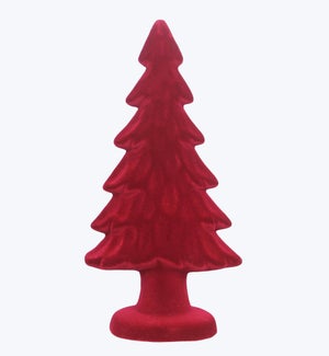 Ceramic Flocked Christmas Tree Decor Tabletop Red Medium