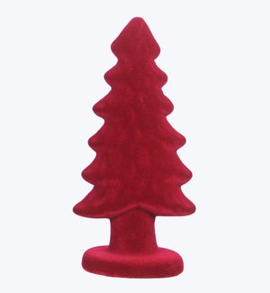 Ceramic Flocked Christmas Tree Decor Tabletop Red Small