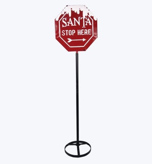Metal Santa Stop Here Sign