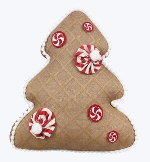 Fabric Gingerbread Tree Shaped Pillow with Peppermint Candy