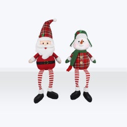 Fabric Shelf Sitting Santa and Snowman 2 Ast