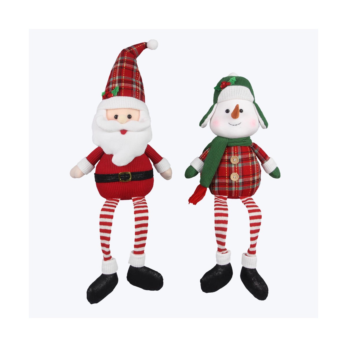 Fabric Shelf Sitting Santa and Snowman 2 Ast
