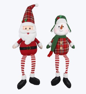 Fabric Shelf Sitting Santa and Snowman 2 Ast