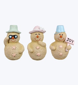 Resin Coastal Christmas Sand Snowman Figurine 3 Ast