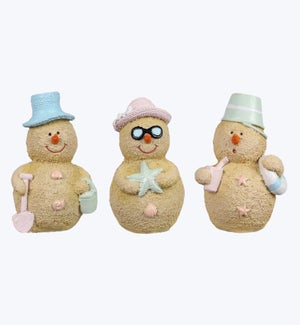 Resin Coastal Christmas Sand Snowman Figurine 3 Ast