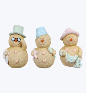 Resin Coastal Christmas Sand Snowman Figurine 3 Ast