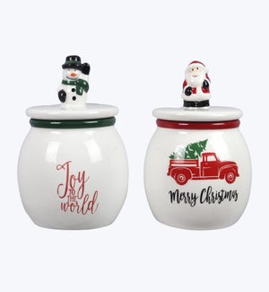 Ceramic Christmas Candy Jar 2 Ast