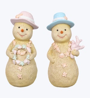 Resin Coastal Christmas Sand Snowman 2 Ast