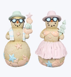 Resin Coastal Christmas Sand Snowman 2 Ast