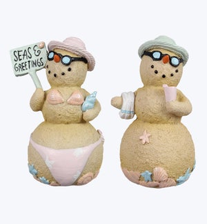 Resin Coastal Christmas Sand Snowman 2 Ast