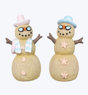 Resin Coastal Pastel Sand Snowman Figurine 2 Ast