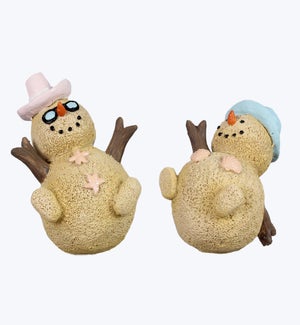 Resin Coastal Pastel Falling Sand Snowman Figurine 2 Ast