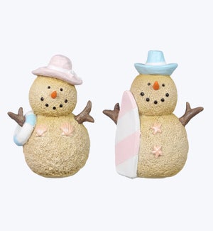 Resin Coastal Pastel Sand Snowman Figurine 2 Ast