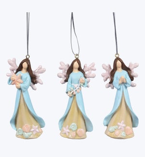 Resin Coastal Christmas Angel Ornament 3 Ast