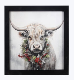 Poly Frame Highland Cow Canvas Wall Art With Hand Painting