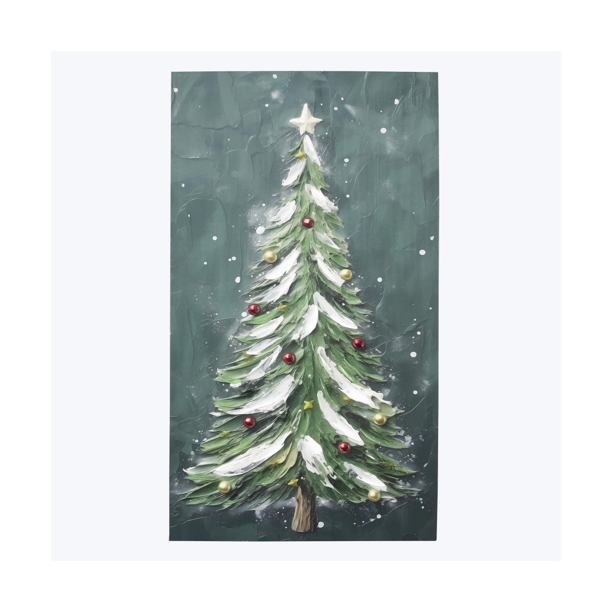 Canvas Christmas Tree Covered in Snow Wall Art with Hand Painting Texture