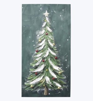 Canvas Christmas Tree Covered in Snow Wall Art with Hand Painting Texture