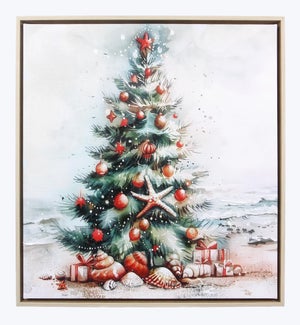 Poly Frame Christmas Tree Canvas Wall Art With Hand Painting