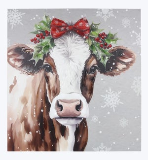 Wood Box Country Cow Christmas Canvas Wall Art With Hand Painting