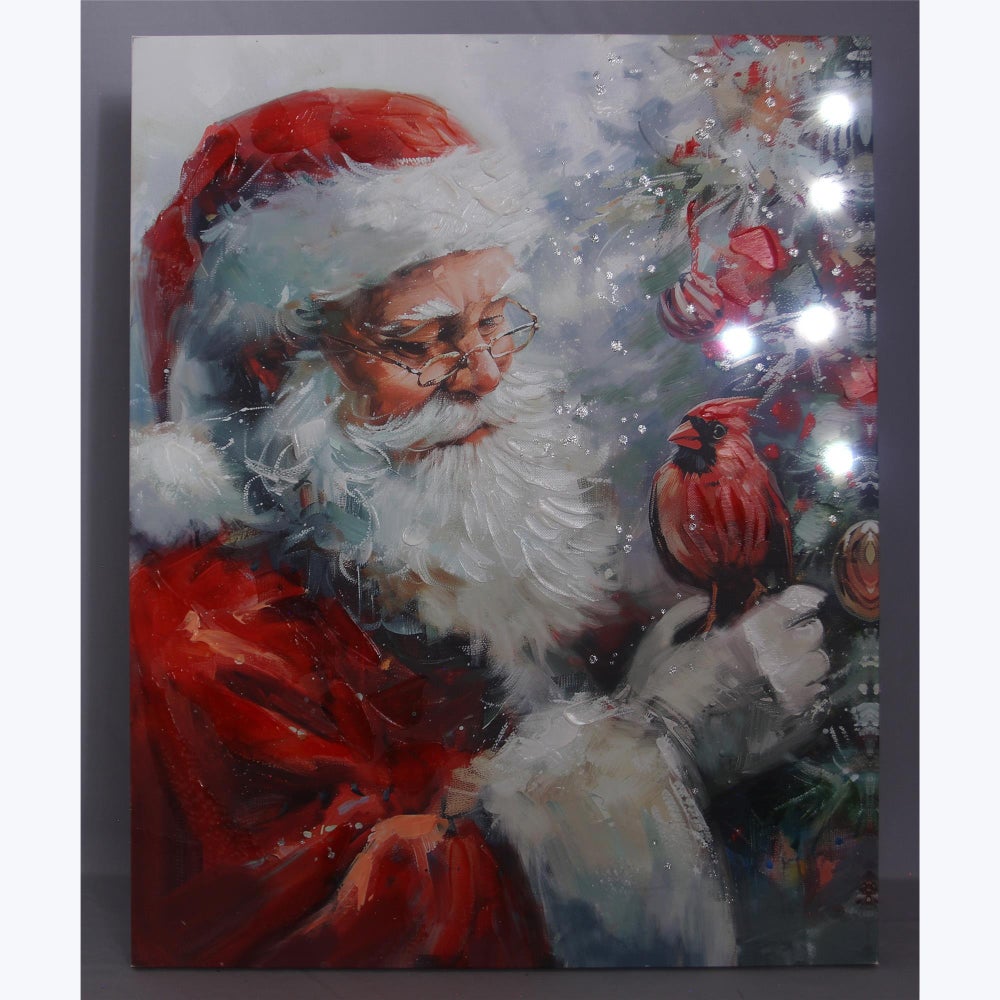 Canvas Santa Wall Art With Hand Painting LED With Timer