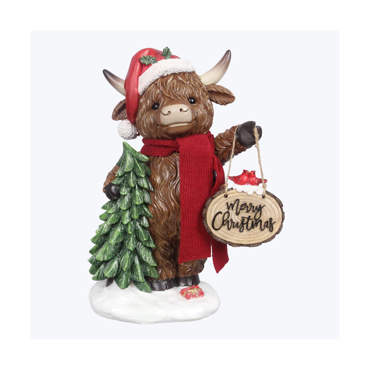 Resin Highland Cow Tabletop With Merry Christmas Sign