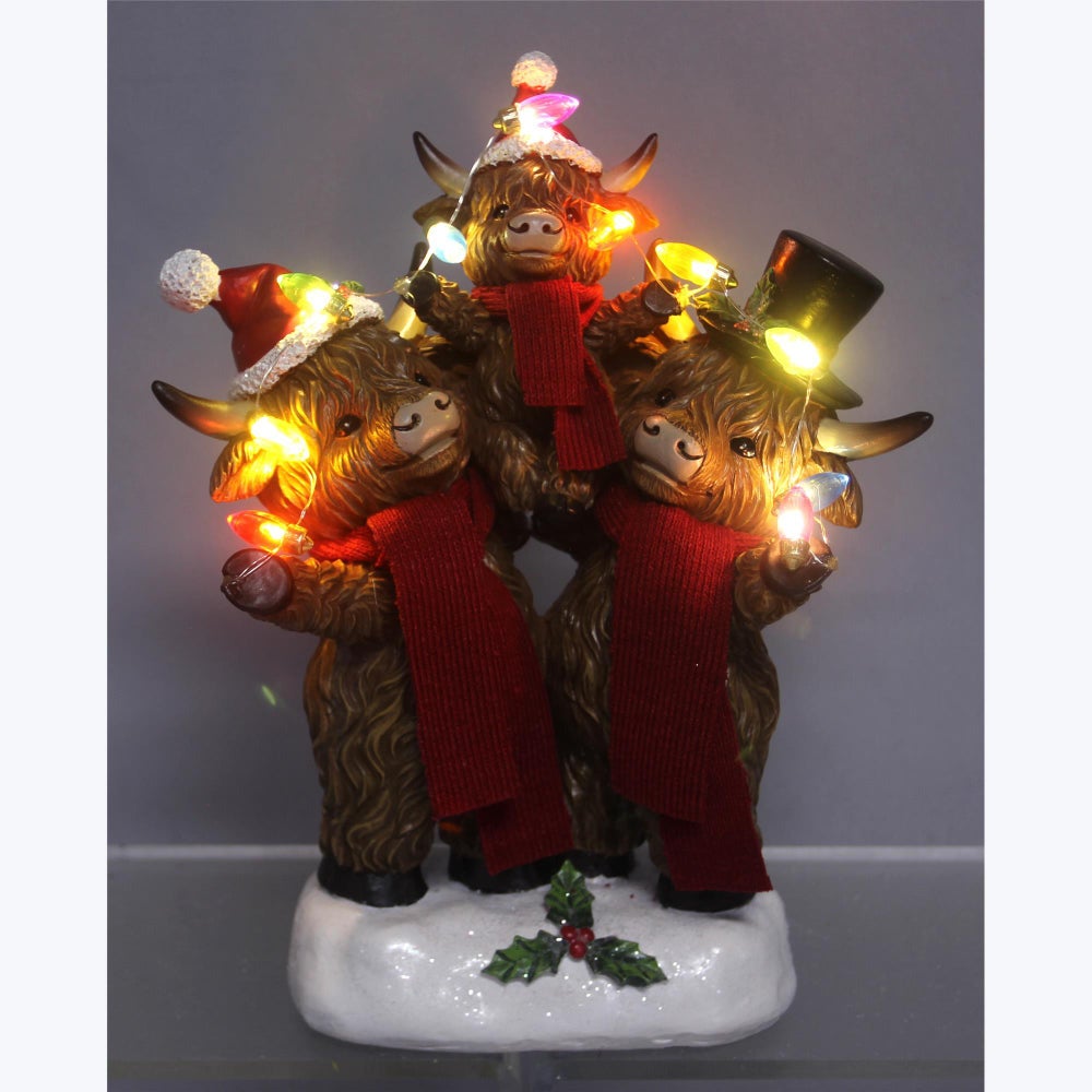 Resin Highland Cow Family With LED Light And Timer