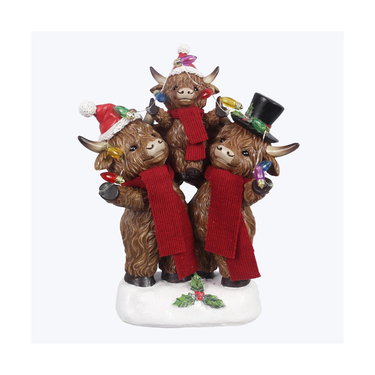 Resin Highland Cow Family With LED Light And Timer