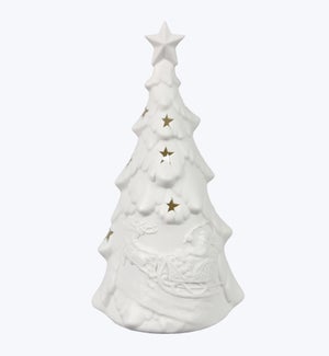 Ceramic White Christmas Tree with LED and Timer