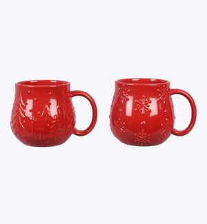 Ceramic Christmas Red Rounded Mug 17oz 2 Ast