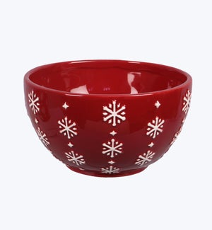 Ceramic Christmas Red Bowl 20oz with Snow Design