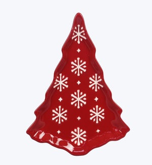 Ceramic Christmas Red Tree Snack Plate