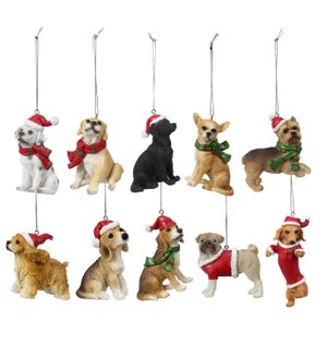 Resin Christmas Dogs, 10 Assorted